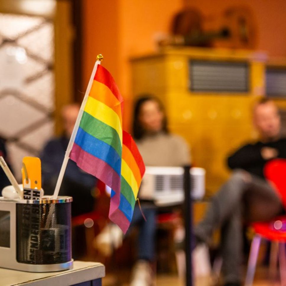 Regenbogenflagge im Demoslam in Meerane